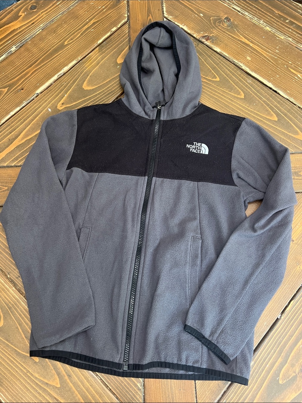 The North Face Two-Tone Gray & Black Hooded Fleece Jacket
